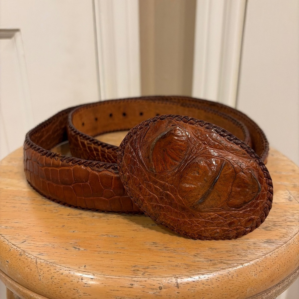 Unbranded Mens Western Alligator Belt 40 Hornback Whipstitch Exotic Leather